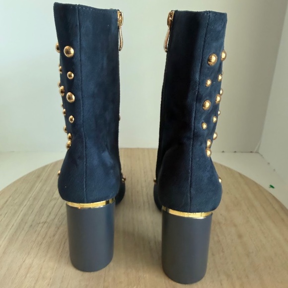 Women’s Navy Blue Studded Block Heel Ankle Boots Size 9 – ADIRA Gold Detail - Picture 5 of 8